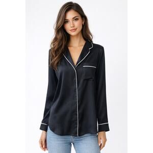 Zara Basic Collection Pajama Top in Black White Piping Size Medium NWT